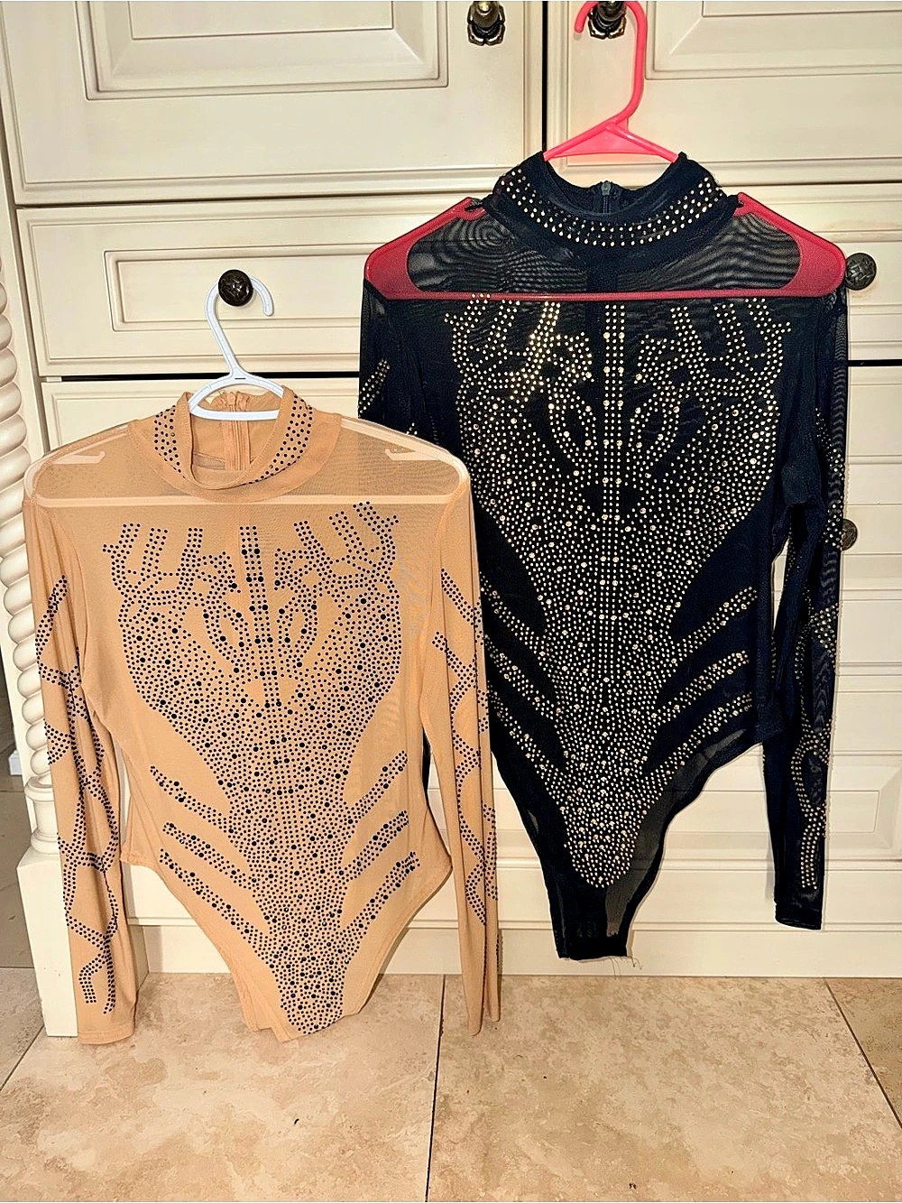 Boutique Rhinestone Glam Night Out Sheer Long Sleeve Body Suits X 2 Size M/LG